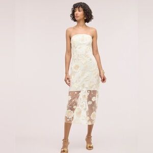 3D FLORAL STRAPLESS MIDI DRESS